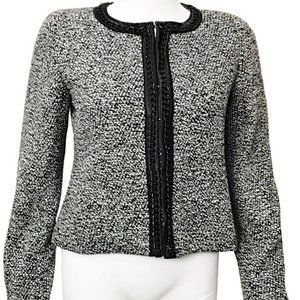 Sinequanone Bolero Jacket Cropped Chain Trim Black White Tweed
